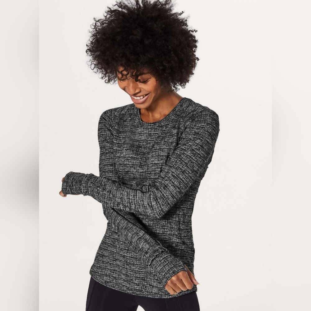 Lululemon Athletica Extra Mile Long Sleeve Running Luon Ring Spun Denim Top!!